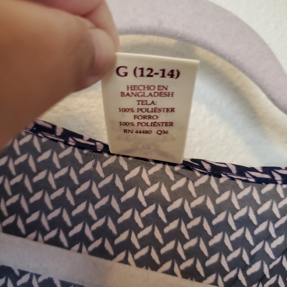 Faded Glory Womens Navy Blue White Geometric Tiered Sleeveless Tunic Blouse Sz L - Picture 5 of 12